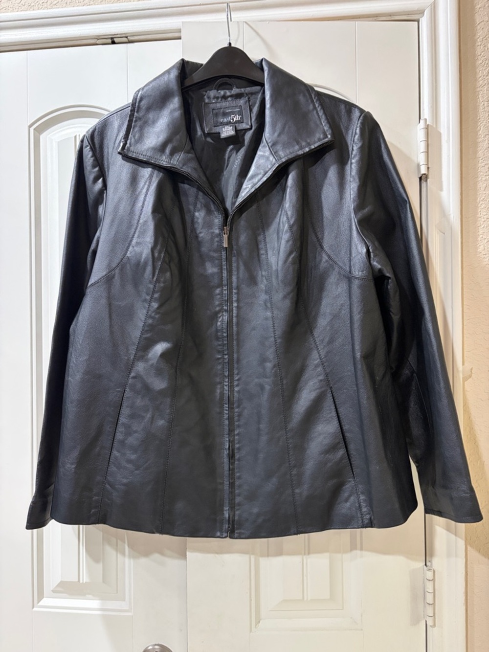 East 5th Women's Black Leather Zip Front Jacket